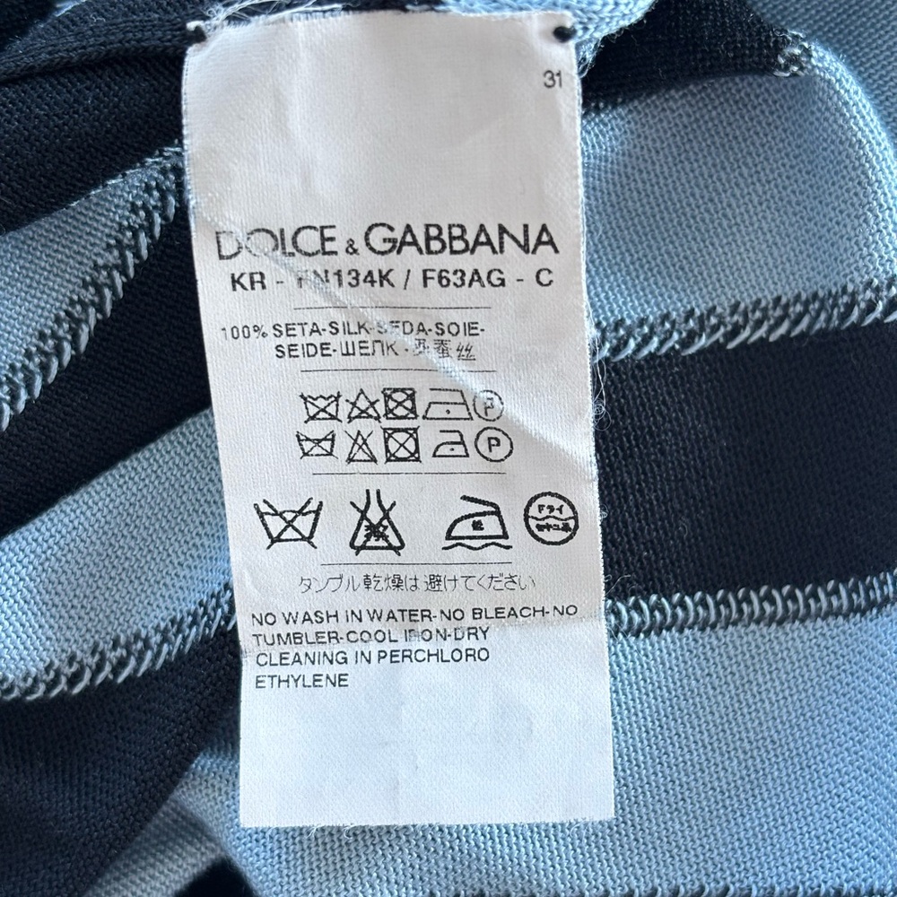 Dolce & Gabbana Silk Knit Sweater – Black Blue Diagonal Stripe Pullover - Picture 7 of 8